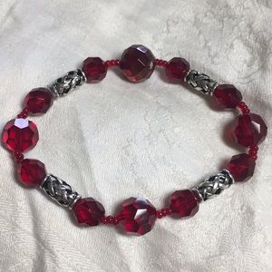 Bracelet. Burgundy Swarovski, pewter, sterling